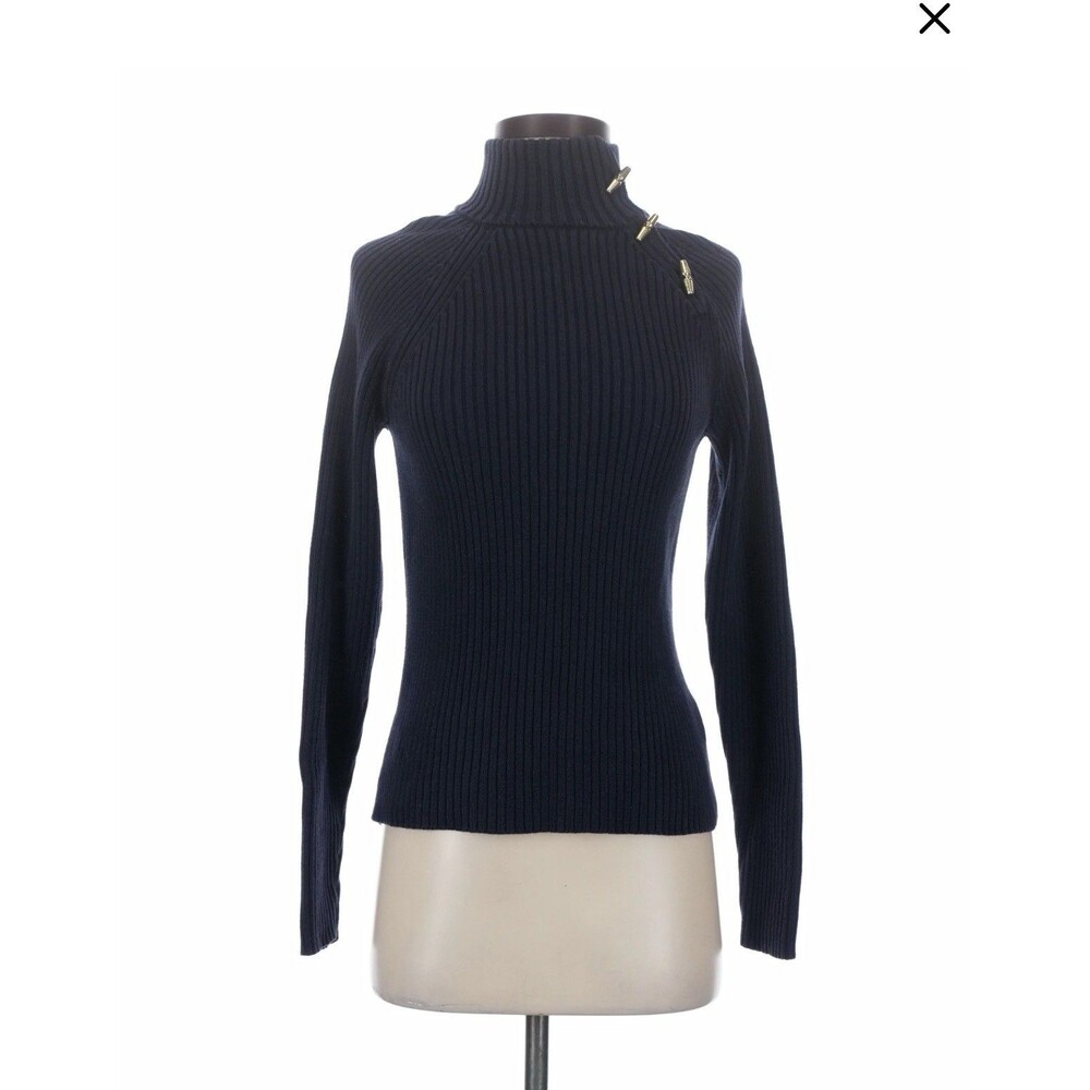 Lauren Ralph Lauren Size Large Ribbed Knit Turtleneck Sweater W/ Gold Toggles
